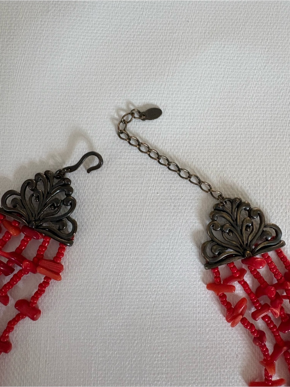 Red Multi-Strand Beaded Statement Necklace - Picture 3 of 6
